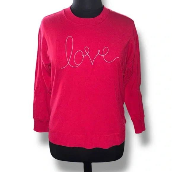 NWT LANE BRYANT Embroidered Crew-Neck Sweater Top - “LOVE” Red 14/16 - Picture 3 of 11